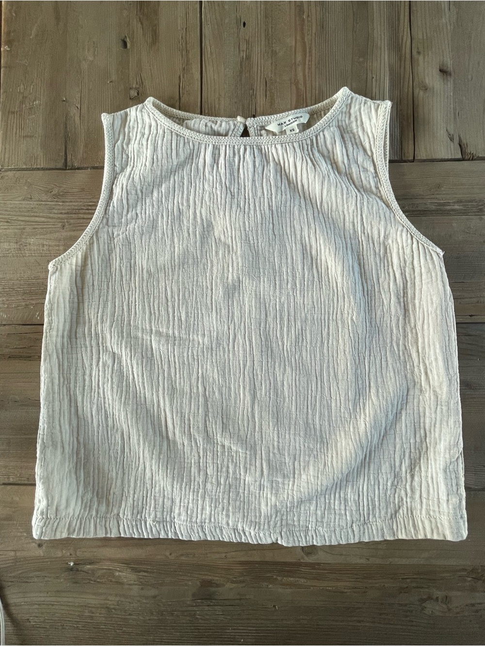 Natural Fibers Max Studio Cream Sleeveless Textured Scoop Neck Tank